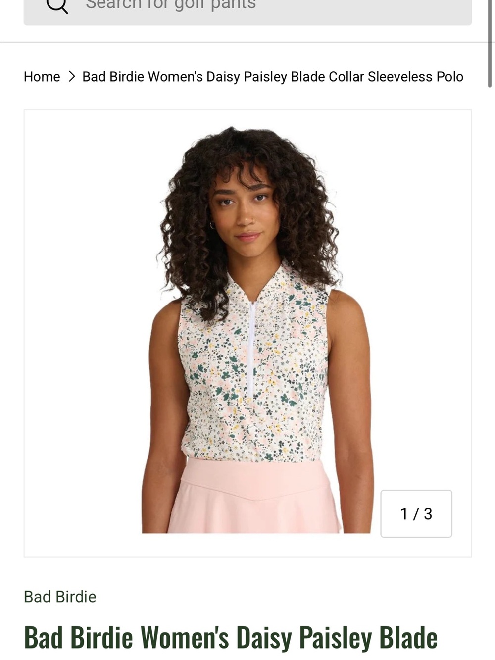 Bad Birdie White Daisy Paisley Sleeveless Zip Polo